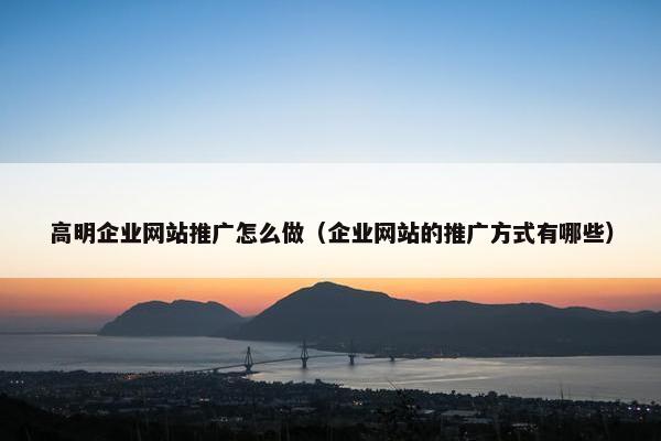 高明企业网站推广怎么做（企业网站的推广方式有哪些）