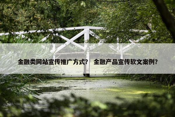 金融类网站宣传推广方式？ 金融产品宣传软文案例？
