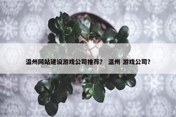 温州网站建设游戏公司推荐？ 温州 游戏公司？