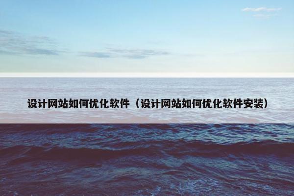设计网站如何优化软件（设计网站如何优化软件安装）