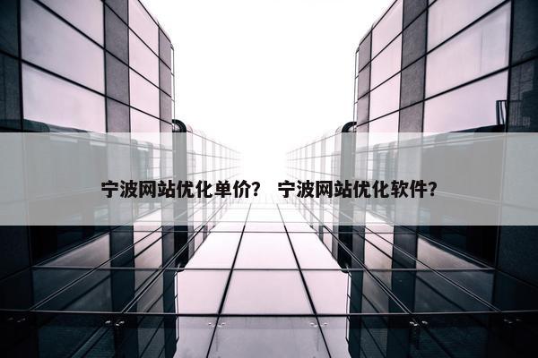 宁波网站优化单价？ 宁波网站优化软件？