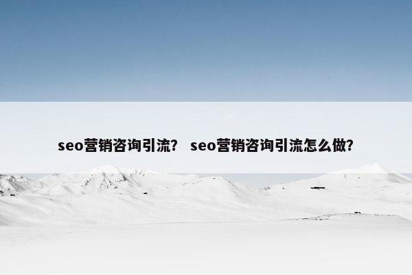 seo营销咨询引流？ seo营销咨询引流怎么做？