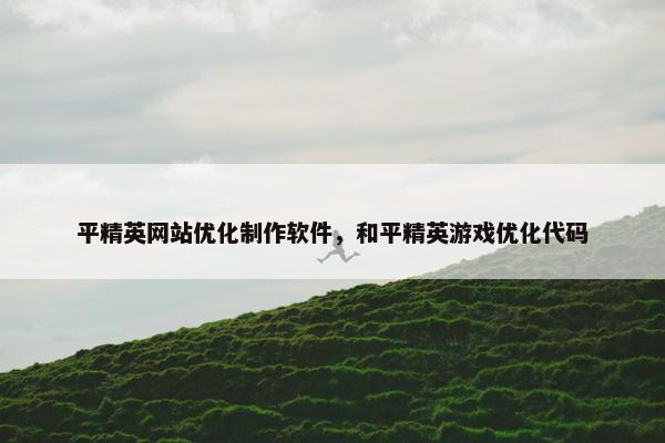 平精英网站优化制作软件，和平精英游戏优化代码