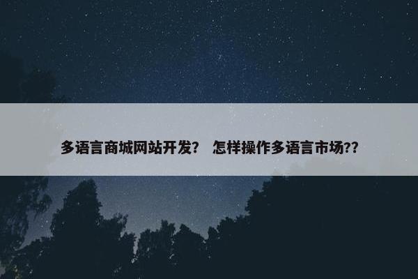多语言商城网站开发？ 怎样操作多语言市场?？