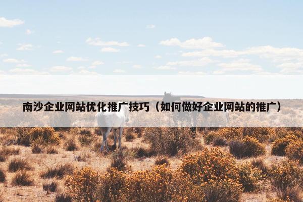 南沙企业网站优化推广技巧（如何做好企业网站的推广）
