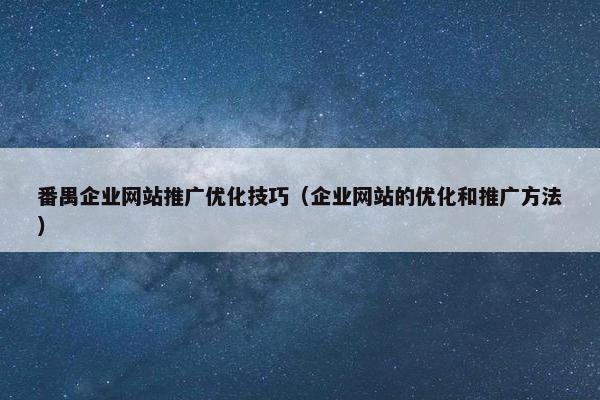 番禺企业网站推广优化技巧（企业网站的优化和推广方法）