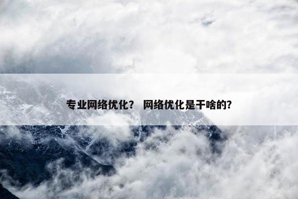 专业网络优化？ 网络优化是干啥的？