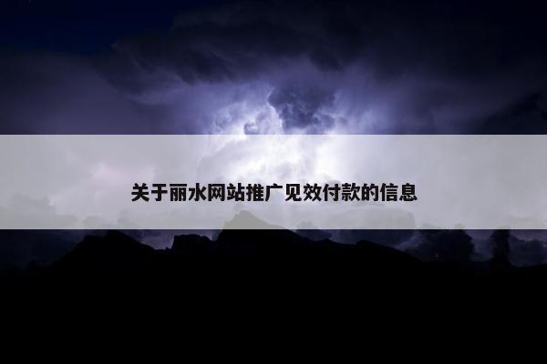关于丽水网站推广见效付款的信息 关于丽水网站推广见效付款的信息