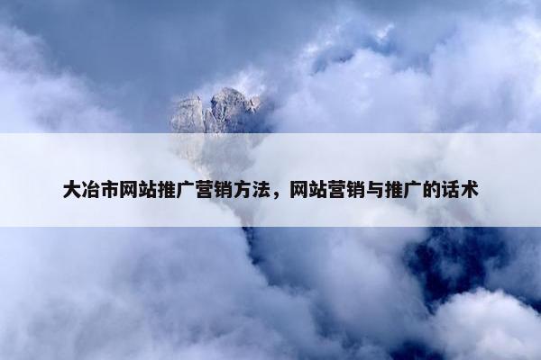 大冶市网站推广营销方法，网站营销与推广的话术