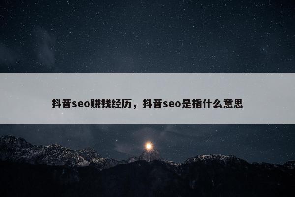 抖音seo赚钱经历，抖音seo是指什么意思