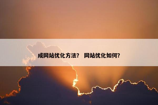 成网站优化方法？ 网站优化如何？
