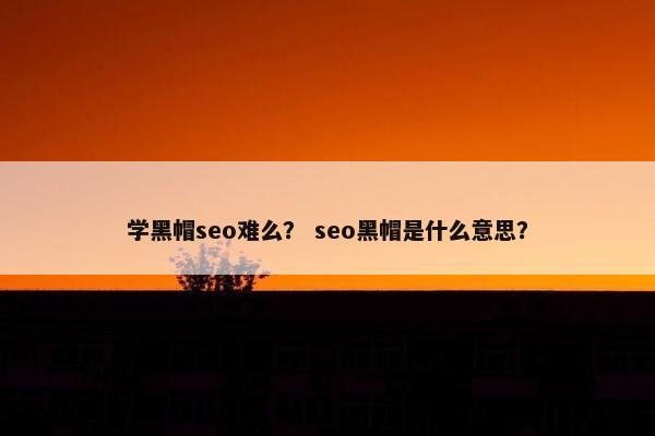 学黑帽seo难么？ seo黑帽是什么意思？