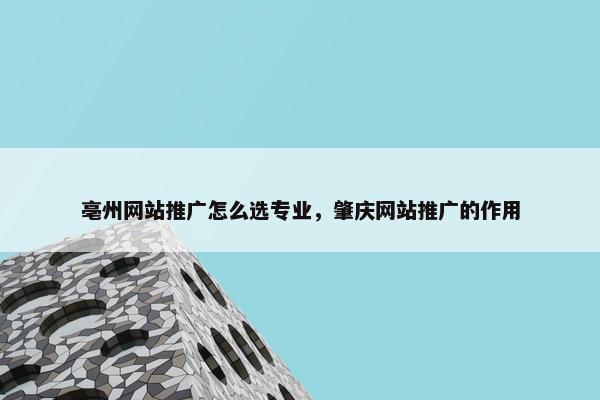 亳州网站推广怎么选专业，肇庆网站推广的作用