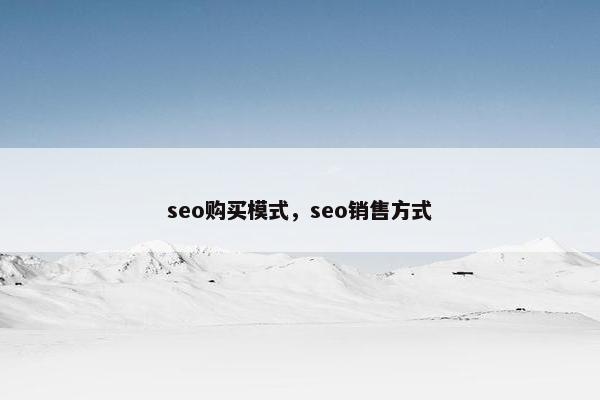 seo购买模式，seo销售方式